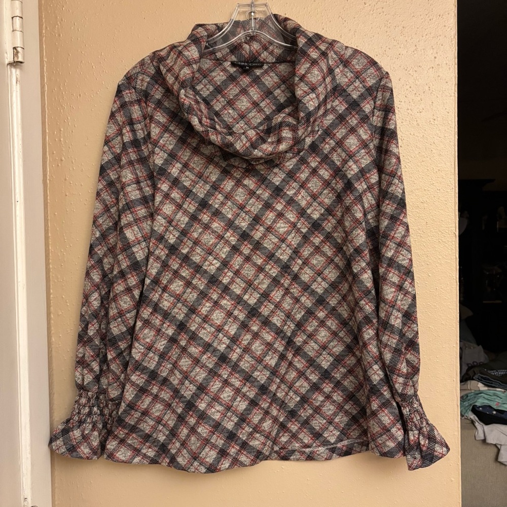 Boho Chic Plaid Cowl Neck Sweater